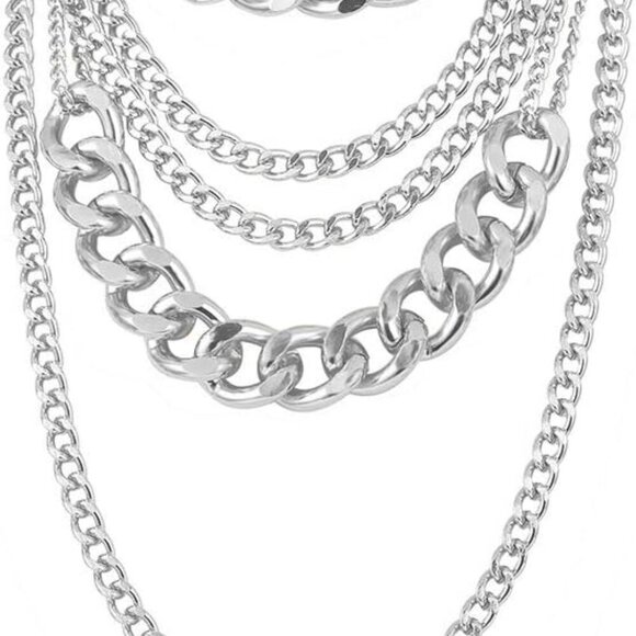Chunky Gold Necklaces for Women,Multilayer Punk 80s Hip Hop Necklace,Layered Cub - Picture 1 of 6